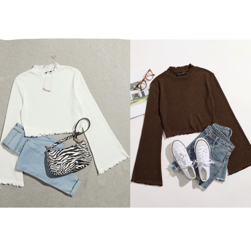 2 SHEIN Flounce Sleeve Lettuce Trim Tees